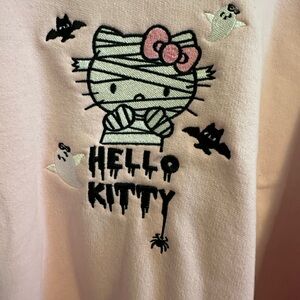 Soft Pink Heavy Blend Pullover with Hello Kitty designs on front and on sleeve.